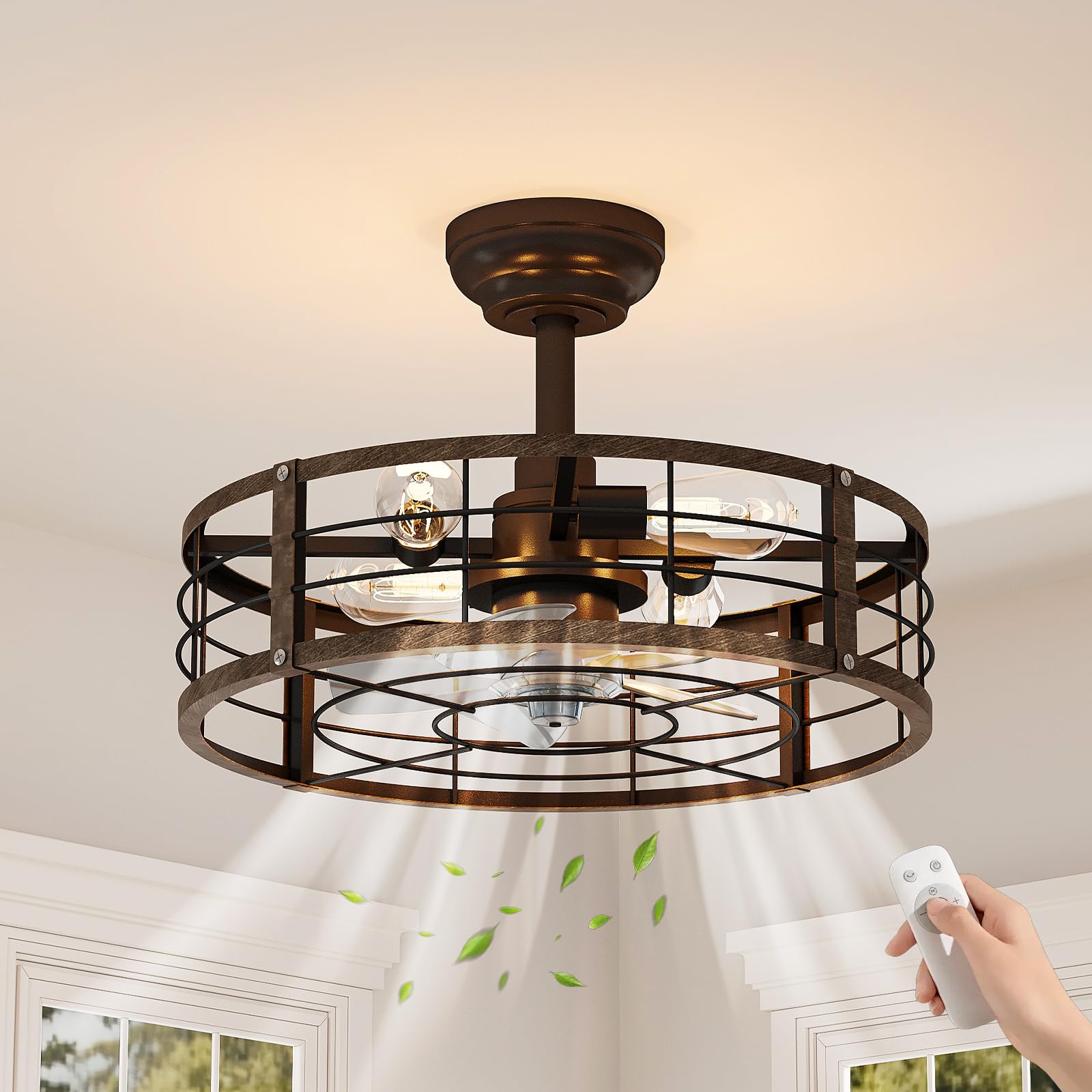 Ceiling Fan Mount - 20'' Caged Flush Mount Ceiling Fan